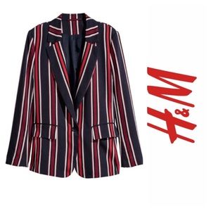 H&M Red Blue White Striped Blazer NWT Sz 12